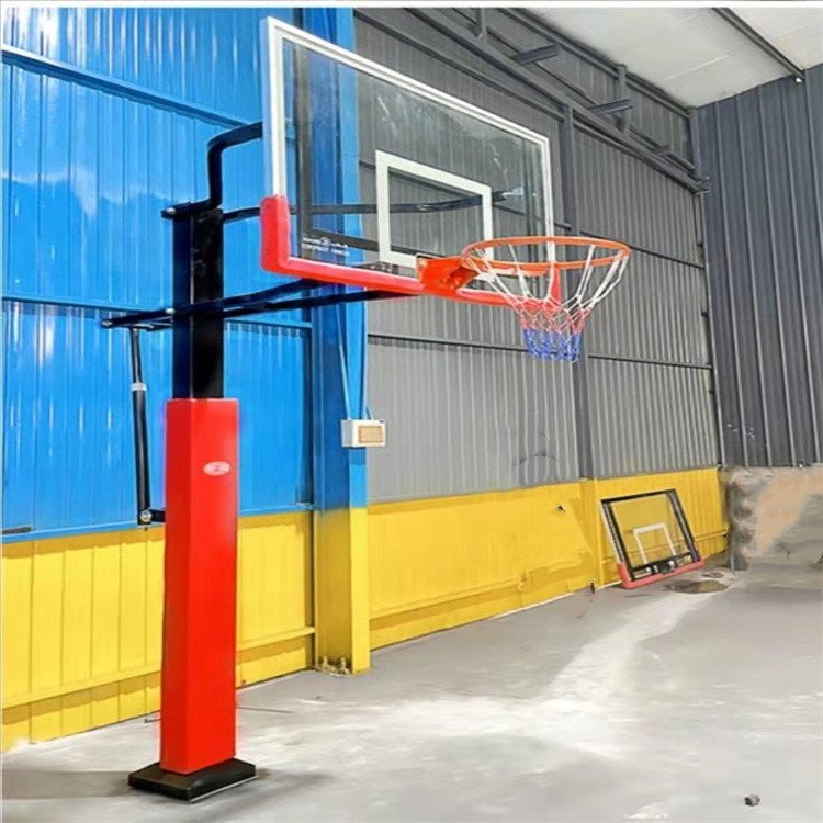 Can be placed in an indoor basketball hoop, with a lifting system and anti-collision protective cove