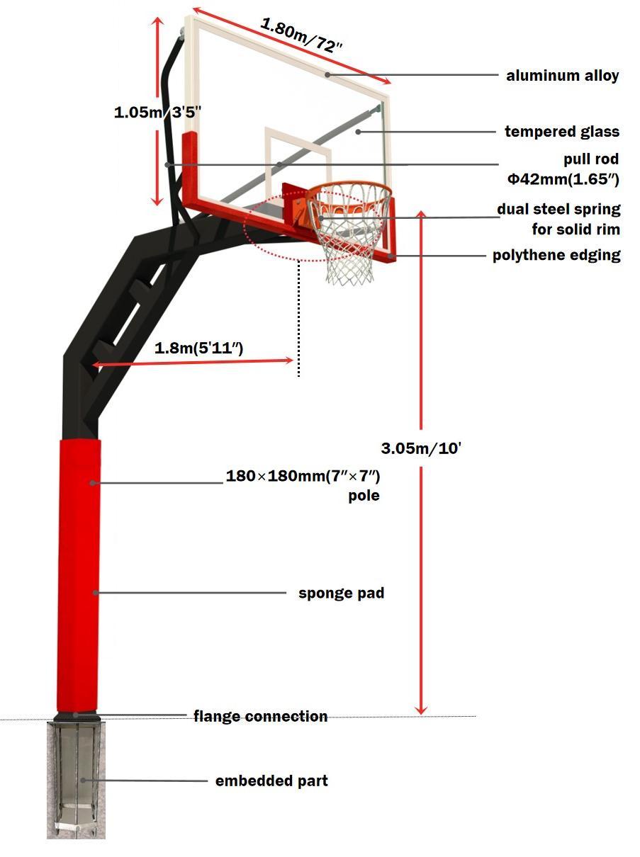 72 inch underground basketball hoop-square column